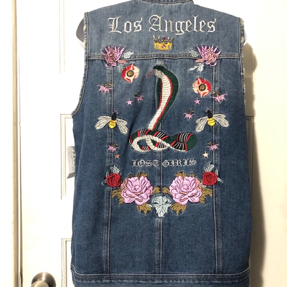 PacSun Cool Lost Girls Embroidered Denim Vest 0022 - Picture 3 of 8